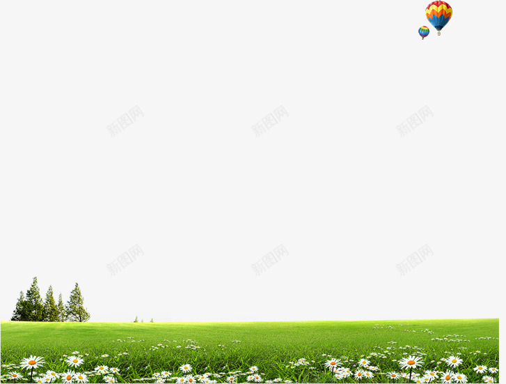 草地png免抠素材_新图网 https://ixintu.com 热气球 绿草 花丛 草地 装饰