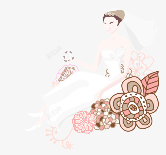 穿白色婚纱的新娘png免抠素材_新图网 https://ixintu.com 婚庆元素 婚礼 穿白色婚纱的新娘 花朵