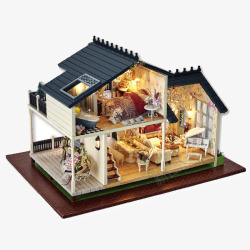 手工制作房子模型diy小屋仿真建筑拼装玩具高清图片