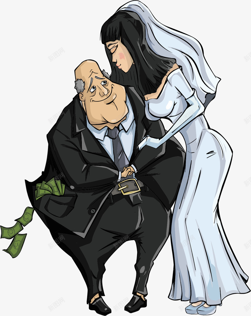 手绘老夫少妻矢量图ai免抠素材_新图网 https://ixintu.com 婚庆 手绘 老夫少妻 矢量图