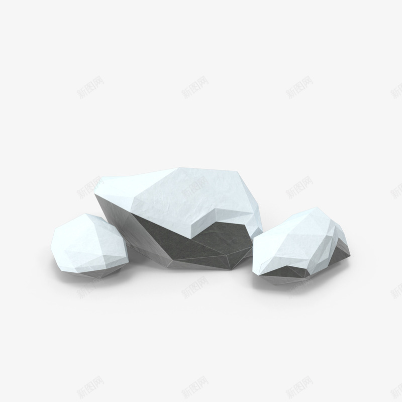 冬天的真实3D石头psd免抠素材_新图网 https://ixintu.com 3D 冬天 场景 堆石块 多边形 灰色 石块 石头 积雪 雪地
