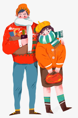 保暖免抠图片圣诞节情侣插画高清图片