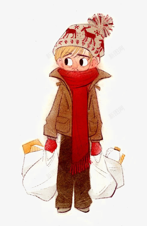 冬天的小男孩png免抠素材_新图网 https://ixintu.com 卡通 围巾 小男孩 帽子 手绘 插画