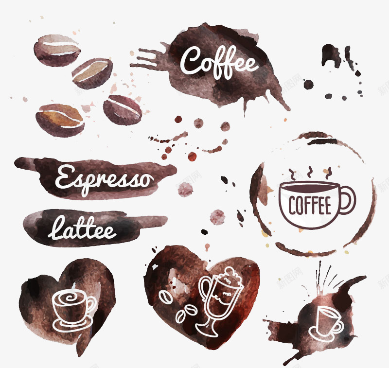 咖啡渍矢量图ai免抠素材_新图网 https://ixintu.com 咖啡 咖啡渍 水彩 矢量图