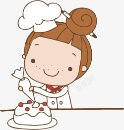 做蛋糕的女孩卡通做蛋糕可爱小女孩高清图片