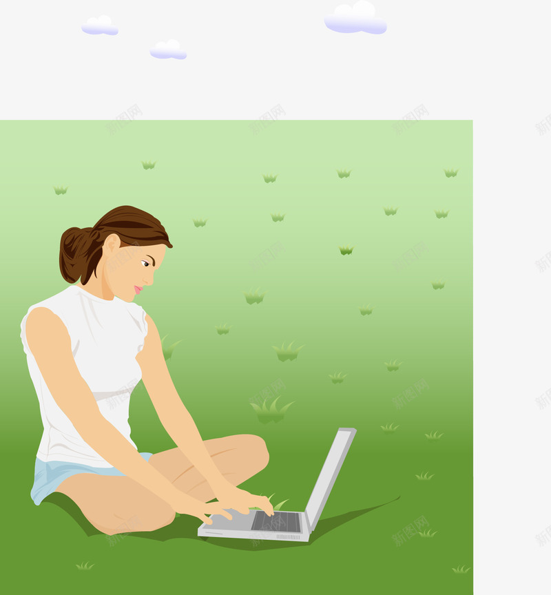 坐在草地上用电脑的女孩png免抠素材_新图网 https://ixintu.com 人物插图 坐着 坐着的小朋友 女孩 矢量插图 笔记本电脑 草地 草地上的人