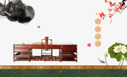 红木家具背景古典仿古家具办公桌海报高清图片