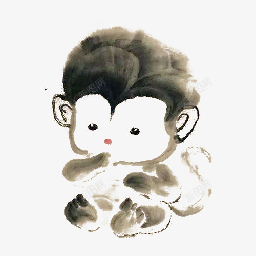 中国风水墨画可爱的小猴子png免抠素材_新图网 https://ixintu.com 中国风 动物 十二生肖 古典 可爱 小猴子 插画 水墨猴子 水墨画 水彩 猴年