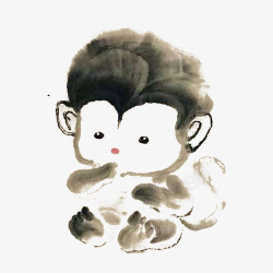 猴年版生肖中国风水墨画可爱的小猴子高清图片