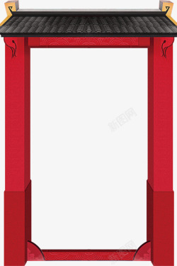 复古门楼红色门楼边框高清图片
