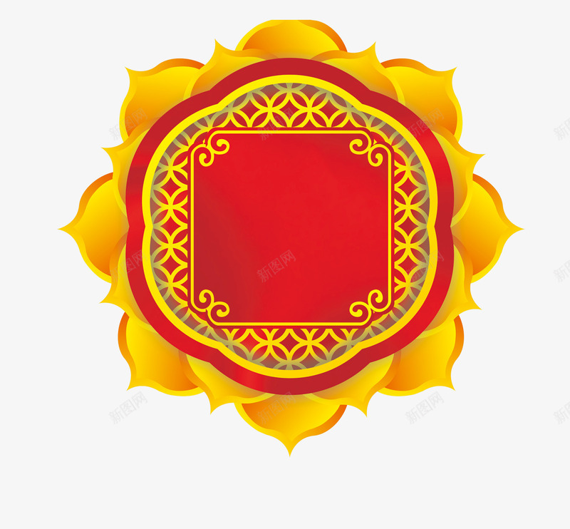 古典花png免抠素材_新图网 https://ixintu.com 传统 古典 富贵 红色 花 金色