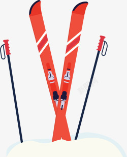 滑雪板寒冷冬天红色滑雪板高清图片