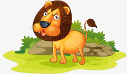 卡通手绘草地上的狮子素材