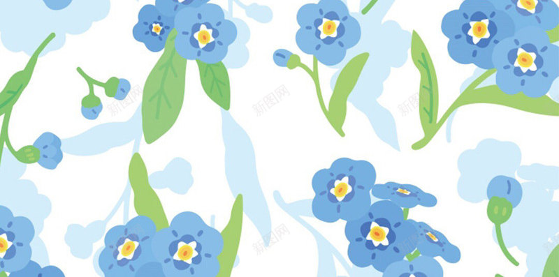 手绘蓝色花朵绿叶壁纸png免抠素材_新图网 https://ixintu.com 壁纸 绿叶 花朵 蓝色