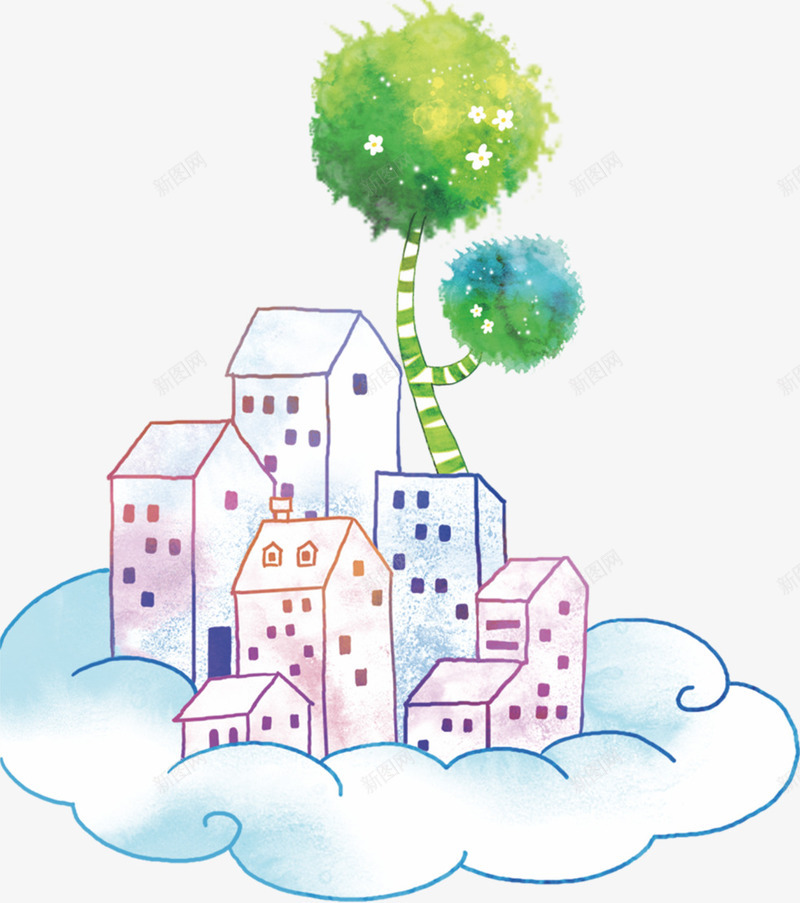 涂鸦植物树木建筑物png免抠素材_新图网 https://ixintu.com 建筑物 树木 植物 涂鸦