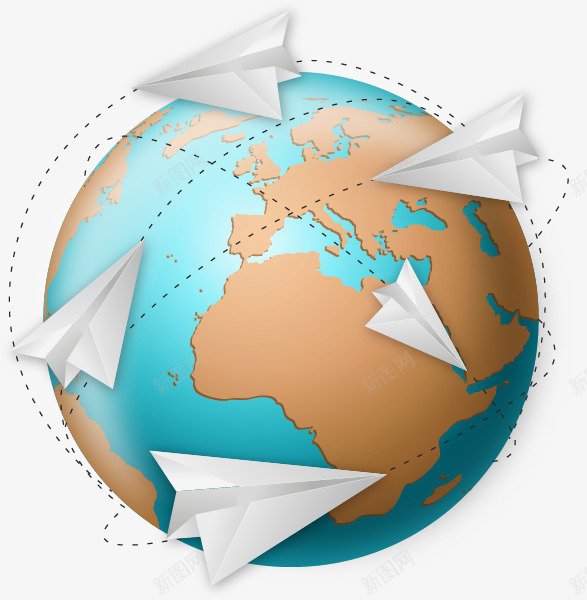 创意地球与纸飞机png免抠素材_新图网 https://ixintu.com 创意地球 地球 地球素材 纸飞机 飞机轨迹 飞行轨迹