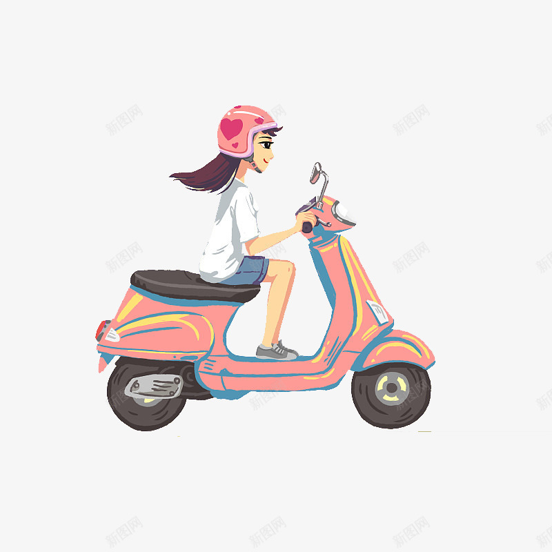 手绘可爱插画骑摩托车的女孩png免抠素材_新图网 https://ixintu.com 可爱插画 女孩 手绘 电动车 粉色车 骑摩托车