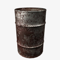 灰色机油桶破旧灰色大桶圆柱形机油桶高清图片