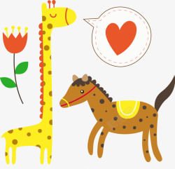 野生动物长颈鹿卡通长颈鹿和斑点马矢量图高清图片