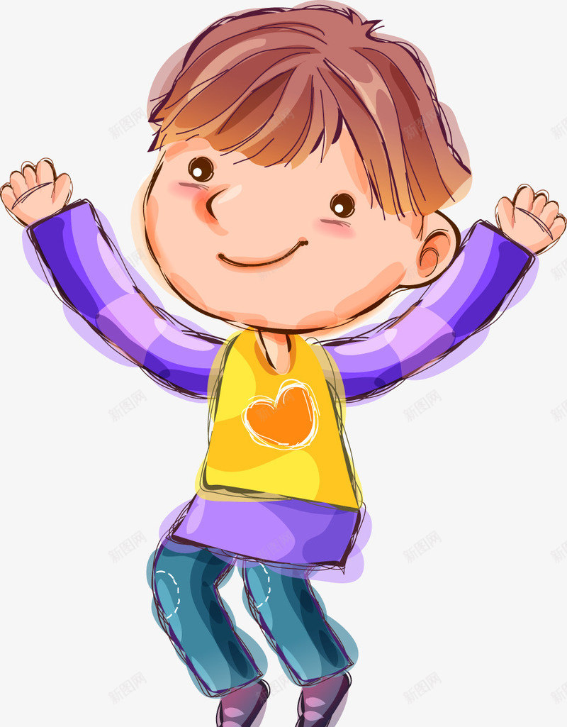 开心的男孩卡通人物手绘png免抠素材_新图网 https://ixintu.com 人物 卡通 开心 男孩