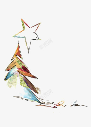 圣诞树png免抠素材_新图网 https://ixintu.com 圣诞树 彩色 星星 水彩 涂鸦