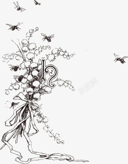 黑色蜜蜂蜜蜂花丛高清图片