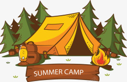 露营帐篷套装卡通黄色露营帐篷矢量图高清图片