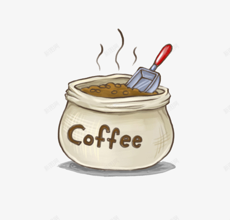 卡通创意咖啡袋png免抠素材_新图网 https://ixintu.com PNG装饰 创意的 卡通 咖啡袋 手绘 袋子 铲子