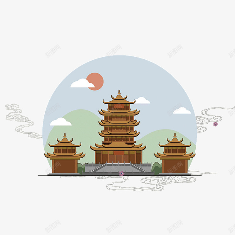 卡通古塔中国风插画psd免抠素材_新图网 https://ixintu.com 中国塔 中秋节 佳节插画 八月十五 古塔 塔 故宫