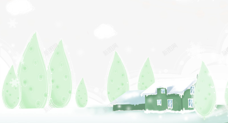 卡通雪树雪屋png免抠素材_新图网 https://ixintu.com 冬天 冬季 冬季素材 卡通树 白色背景 白色背景素材 雪屋 雪花