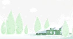 白色干树卡通雪树雪屋高清图片