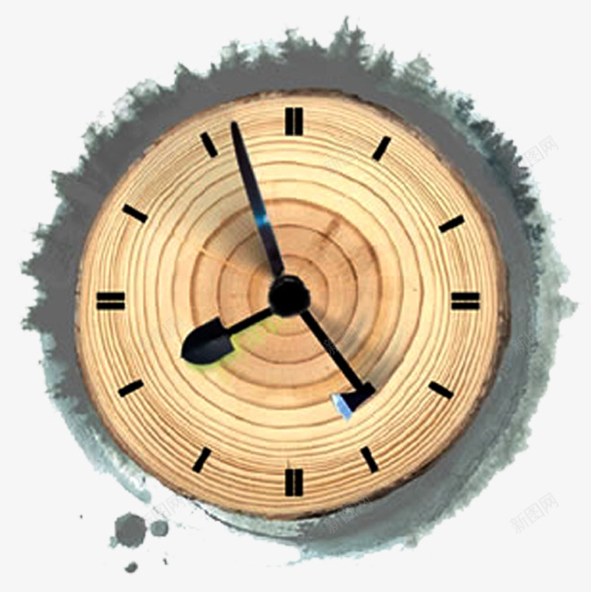 树的年龄钟表png免抠素材_新图网 https://ixintu.com 创意图案 年轮纹理表盘 斧头指针 树的年轮 水墨图案 铲子指针