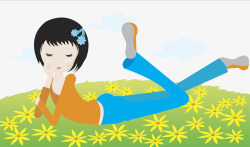托腮的人人物插图趴在草坪上的女孩高清图片