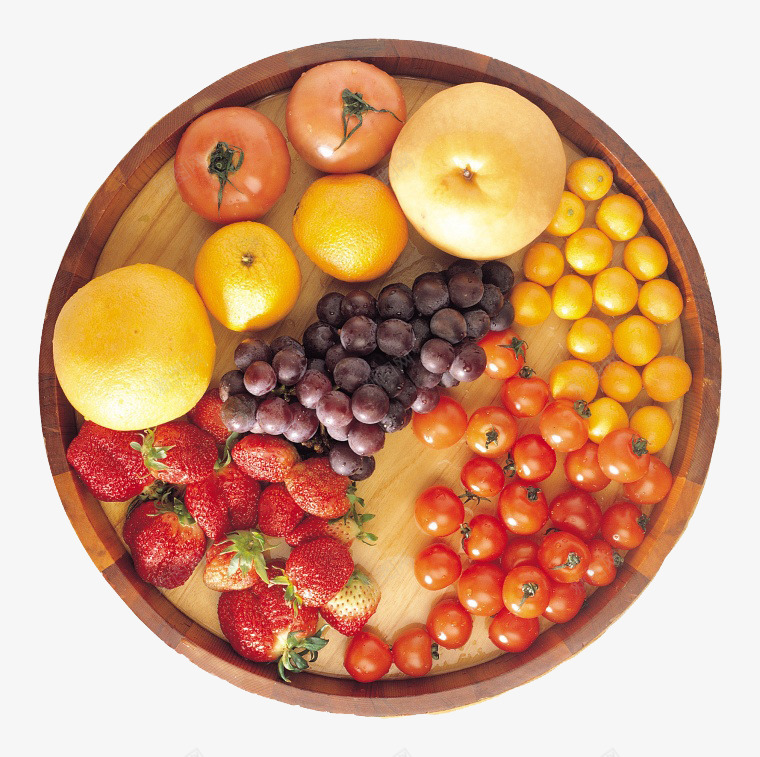 圆形木板上的水果png免抠素材_新图网 https://ixintu.com 产品实物 免费png 圣女果 水果 红色 草莓 西红柿