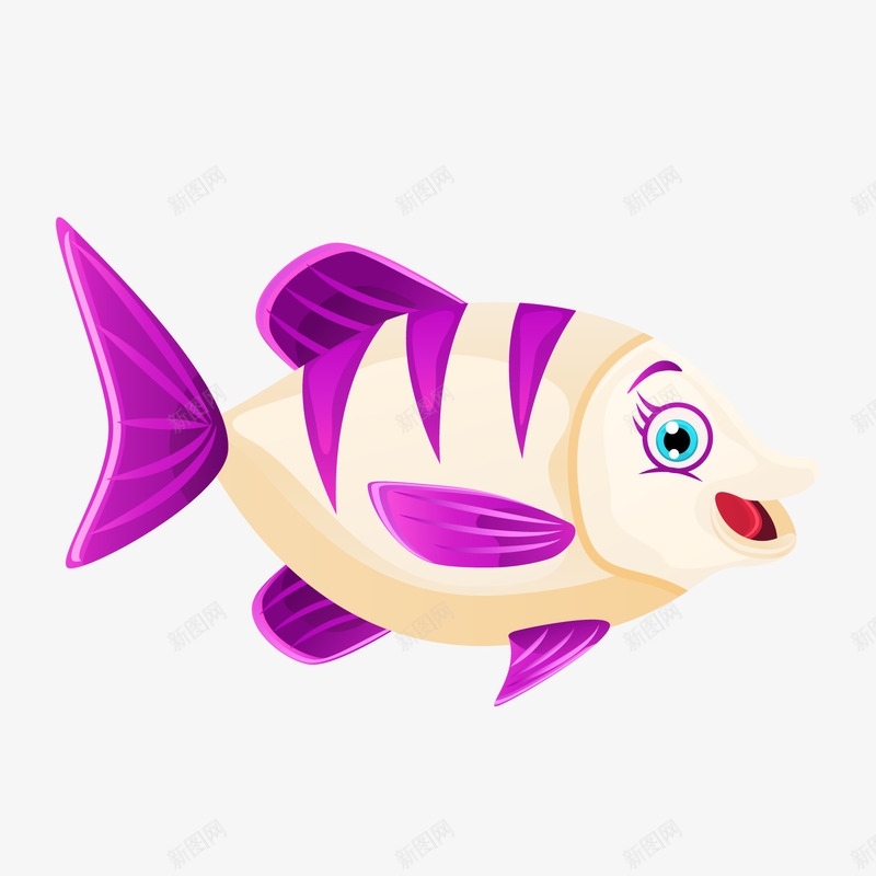 紫色卡通小鱼png免抠素材_新图网 https://ixintu.com 卡通动物 小鱼 海洋生物 紫色小鱼 背景装饰