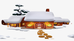 大红雪花冬天雪地里的房子高清图片