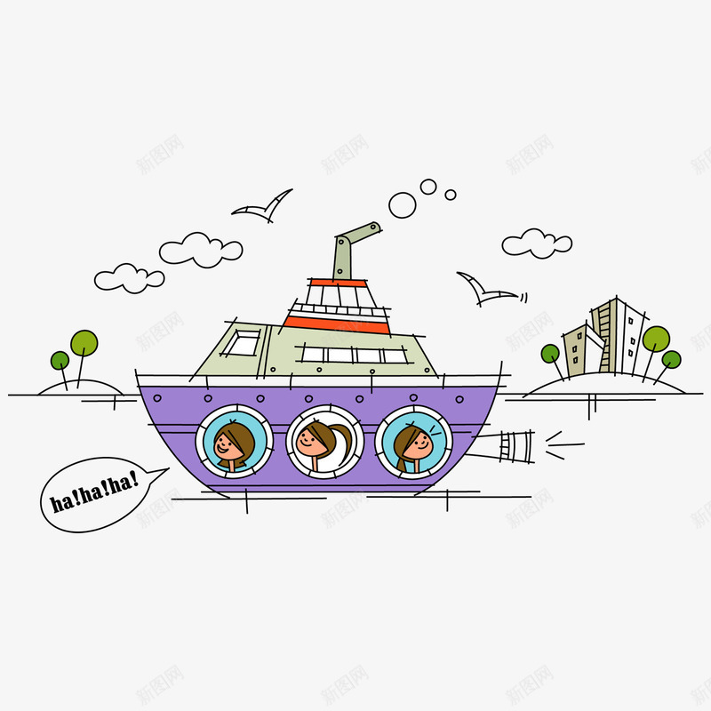 船里的孩子png免抠素材_新图网 https://ixintu.com 卡通 孩子 开心 船
