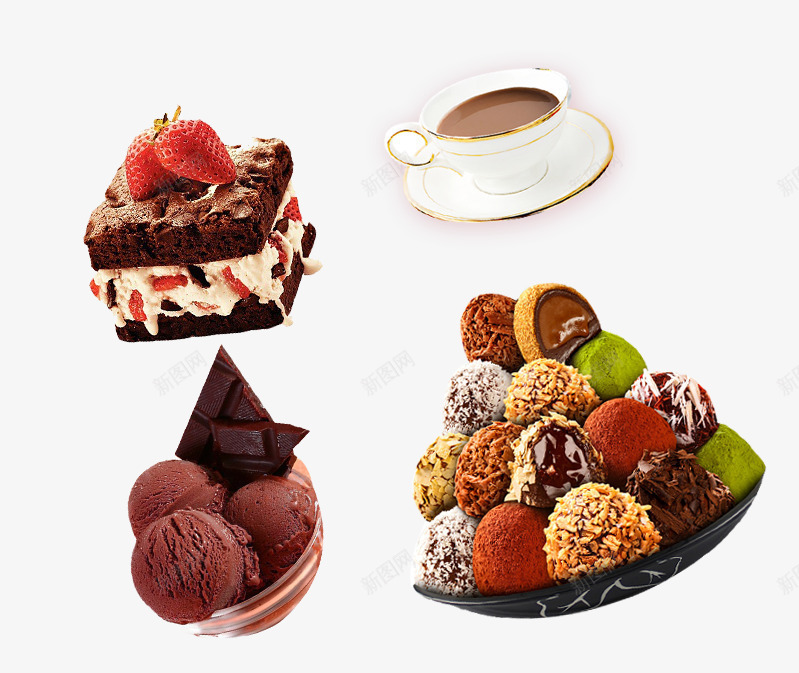 巧克力和咖啡psd免抠素材_新图网 https://ixintu.com 冰淇淋 咖啡 巧克力 甜点 蛋糕