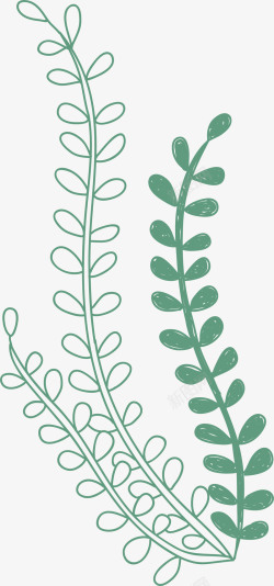 深绿色海草矢量插画卡通装饰线条海洋生物海报海高清图片