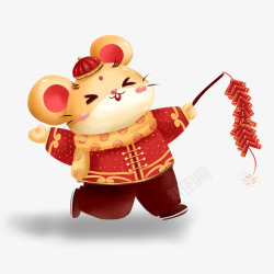 红色鞭炮鼠年可爱老鼠放鞭炮高清图片