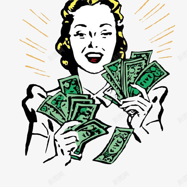 拿着钞票的女士png免抠素材_新图网 https://ixintu.com 卡通 可爱 女士 开心 手拿钞票 手绘 纸币 钞票 高兴