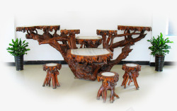 茶桌椅树墩造型茶桌椅高清图片
