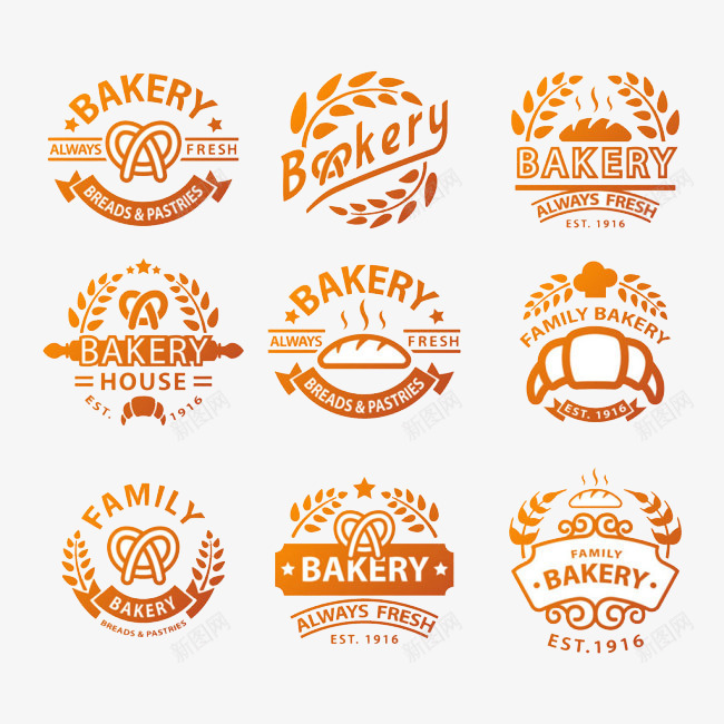 橙色面包花纹标志图标png_新图网 https://ixintu.com 蛋糕店图标 面包店图标 面包店标志 面包标志
