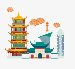 世界旅游日海报世界建筑景点元素湖北武汉黄高清图片