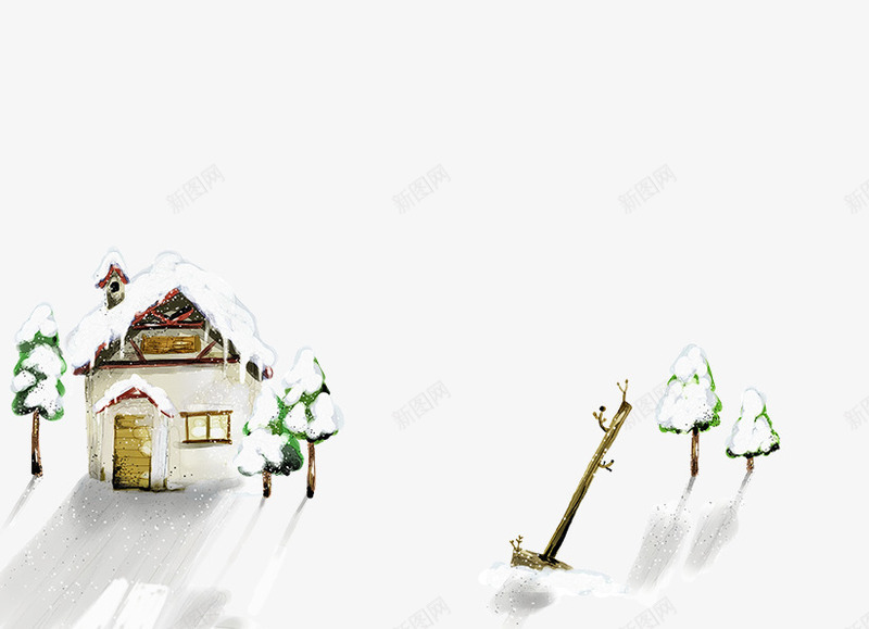 冬天的房子psd免抠素材_新图网 https://ixintu.com 冬天 手绘房子 雪景