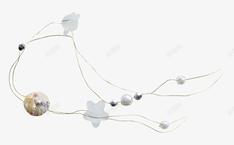 贝壳珍珠装饰的项链png免抠素材_新图网 https://ixintu.com 五角星 珍珠 白色珍珠 绳子 贝壳