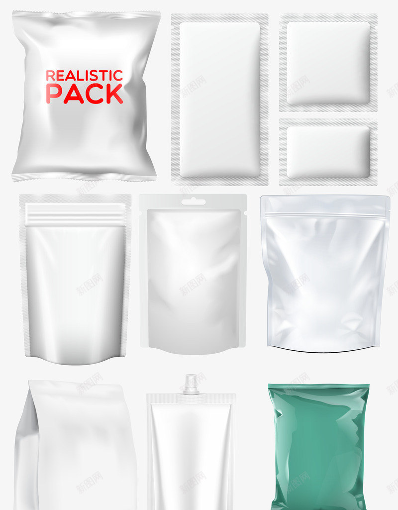 空白包装袋png_新图网 https://ixintu.com 包装袋模型 包装袋模板 真空包装袋 空白包装袋 资料袋 铝袋包装效果 食品包装袋