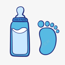蓝色奶瓶脚丫印手绘水彩婴儿用品素材