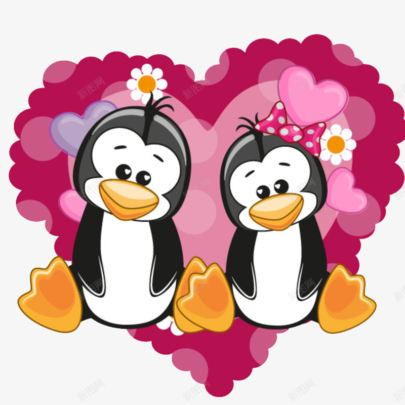 爱心小企鹅png免抠素材_新图网 https://ixintu.com 两只 卡通 婚庆 小企鹅 心形