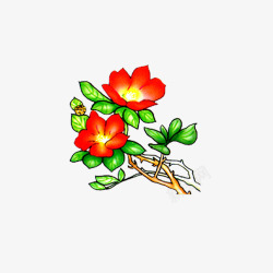 红花绿叶扁平手绘红色小花高清图片